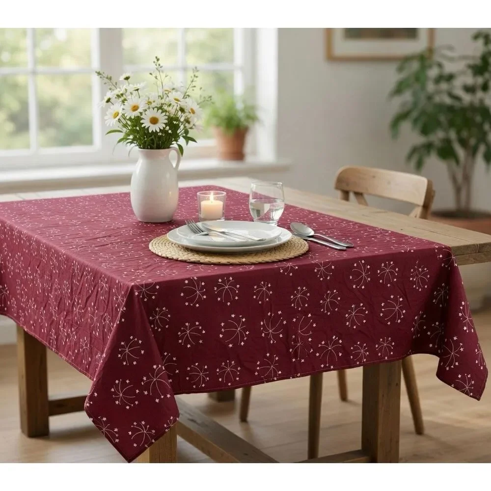 Vintage Fireworks 4th Of July Vinyl Flannel Backed Tablecloth Oblong 59”x82” Red